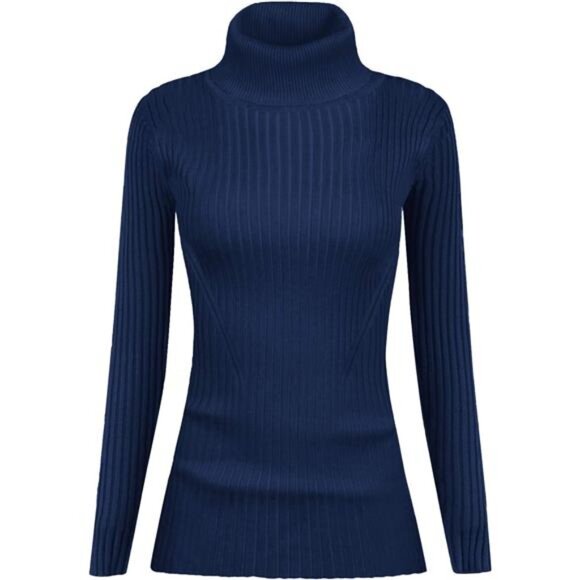 Turtleneck Ribbed Sweaters for Women Cute Sexy Knitted Warm Fitted Sweater - Picture 2 of 6